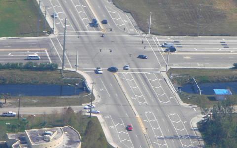 Busy T-shaped intersection with moderate traffic volume