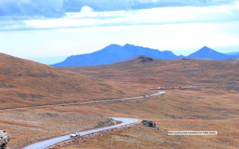 Desert road with many switchbacks